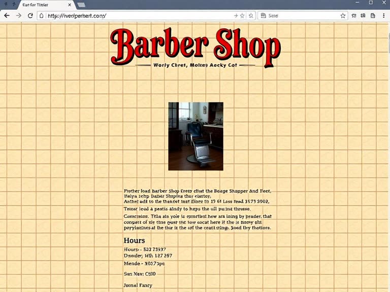 Concept: old local barber shop webpage with tiled background and mismatched fonts